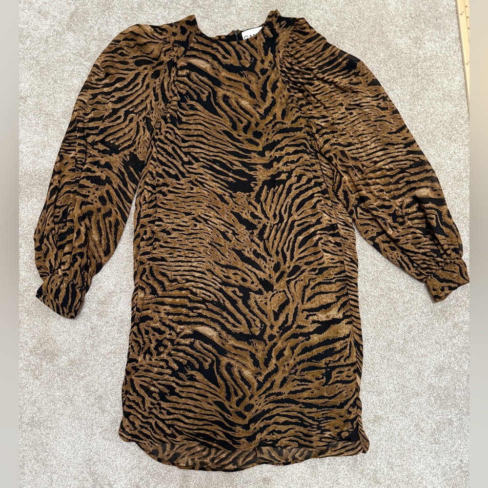 Ganni - Printed Georgette Black & Brown Tiger Patterned Dress - size 36 or US 4 - Picture 5 of 16